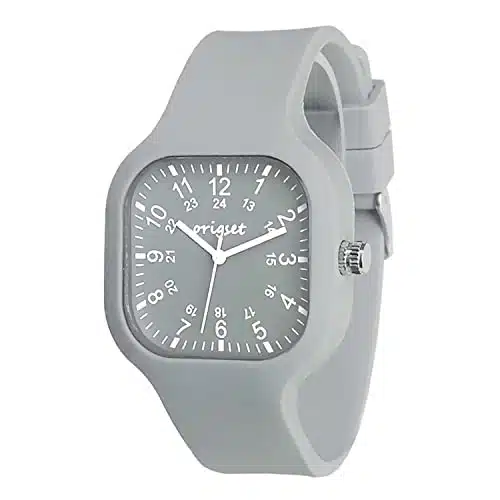 origset Women Watch Square Hour Hand Easy to Read Time for Nurse Medical Students Teachers Doctors Colorful Water Proof (Grey)